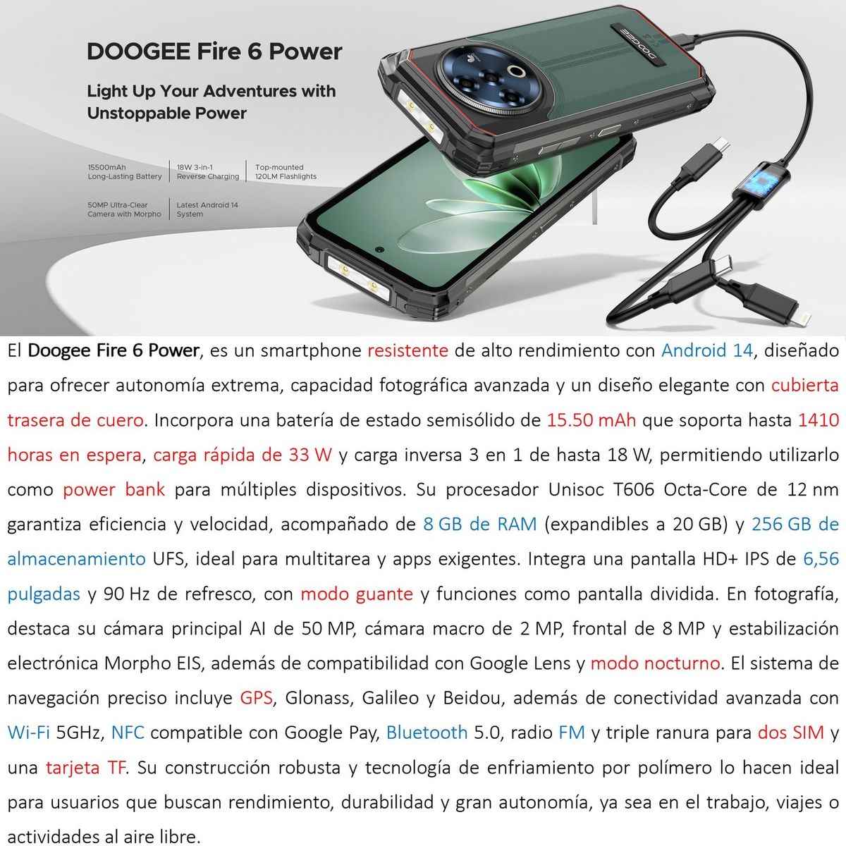 DOOGEE - Doogee Fire 6 Power Celular Rugged Android 14 50MP 1550mAh