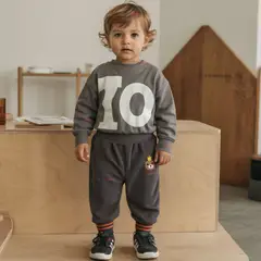 JUMP KIDS - Buzo Cotele Bebé Niño Forrado en Polar Gris Pantalón