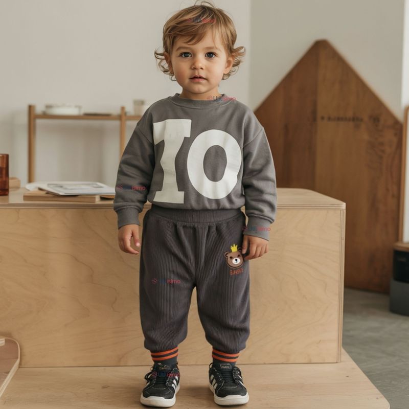 JUMP KIDS - Buzo Cotele Bebé Niño Forrado en Polar Gris Pantalón