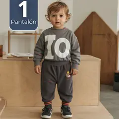 JUMP KIDS - Buzo Cotele Bebé Niño Forrado en Polar Gris Pantalón