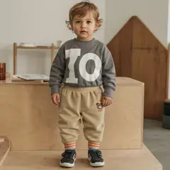 JUMP KIDS - Buzo Cotele Bebé Niño Forrado en Polar Beige Pantalón
