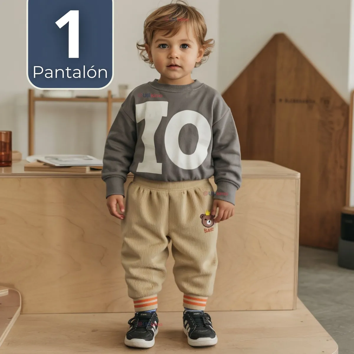 JUMP KIDS - Buzo Cotele Bebé Niño Forrado en Polar Beige Pantalón