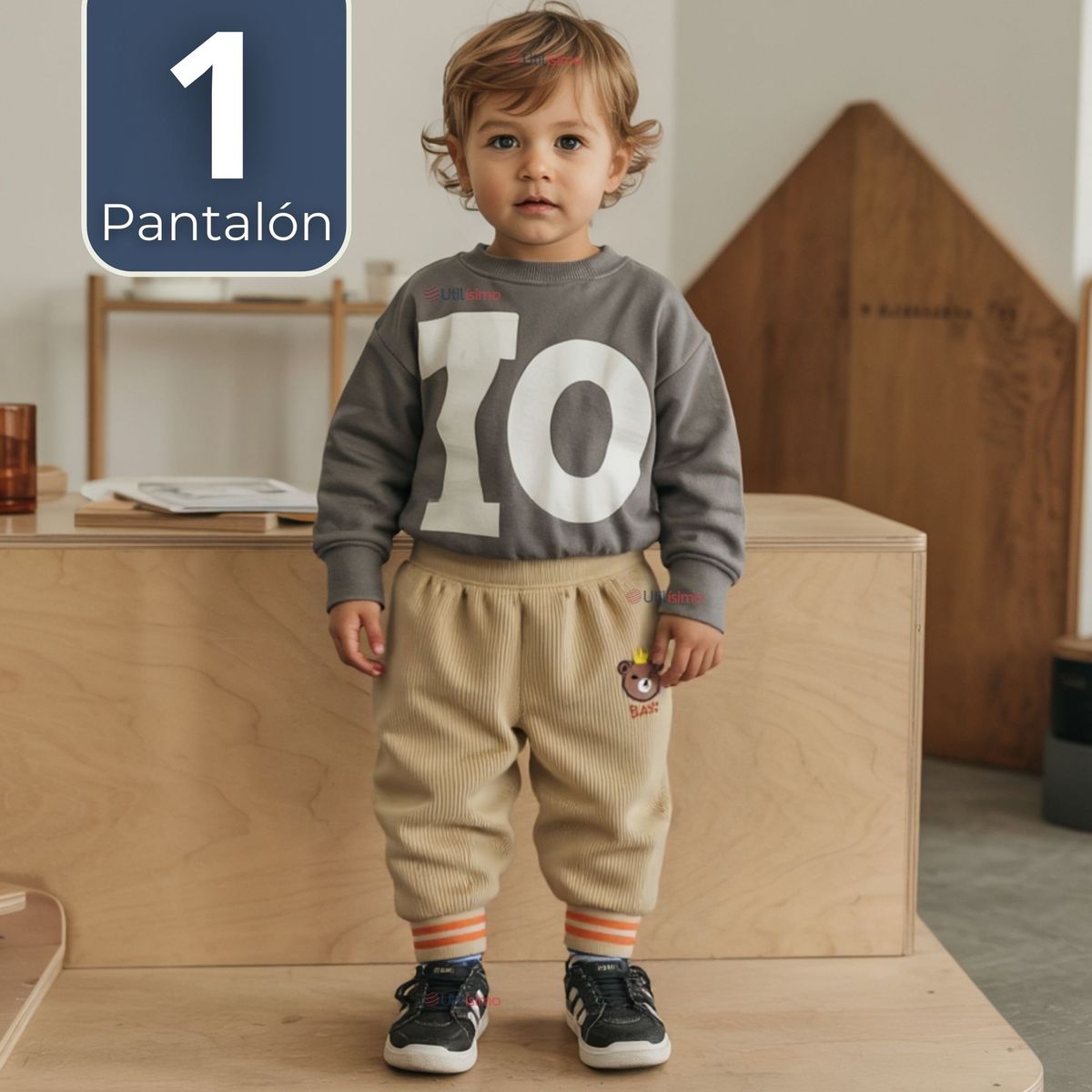 JUMP KIDS - Buzo Cotele Bebé Niño Forrado en Polar Beige Pantalón