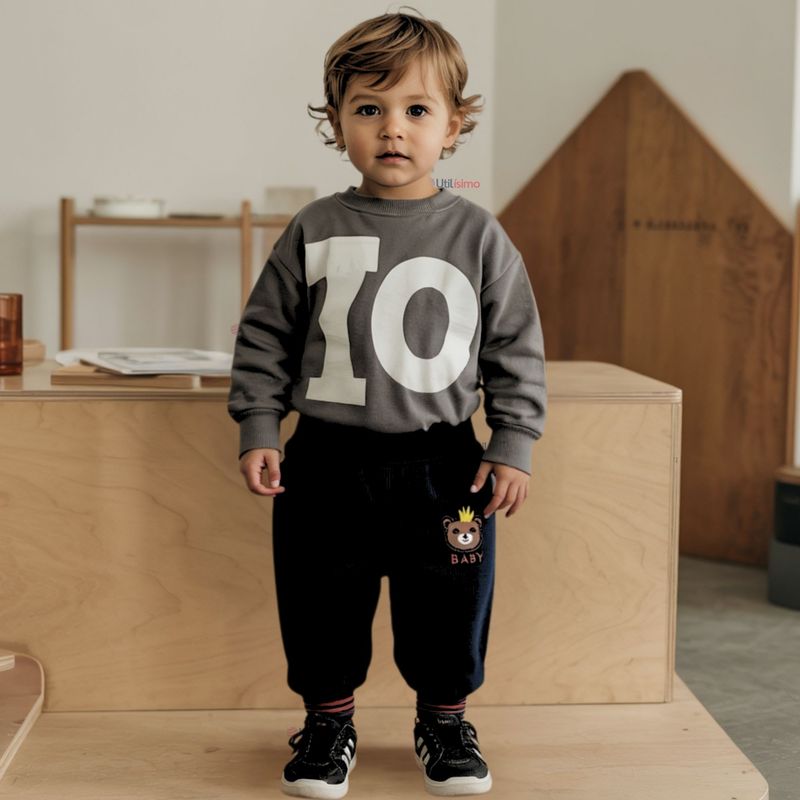JUMP KIDS - Buzo Cotele Bebé Niño Forrado en Polar Negro Pantalón