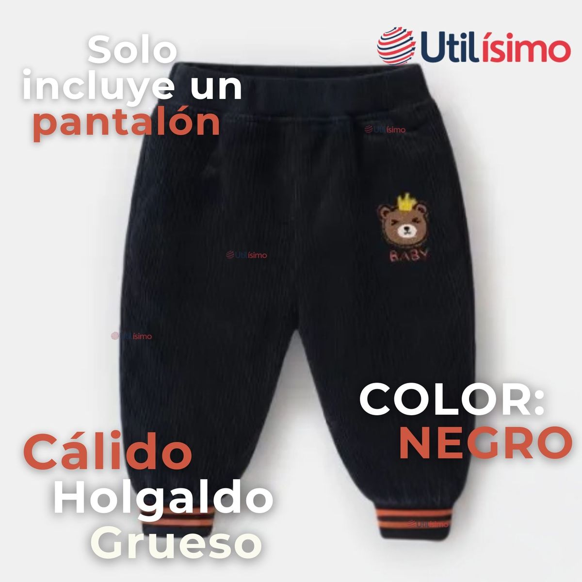 JUMP KIDS - Buzo Cotele Bebé Niño Forrado en Polar Negro Pantalón