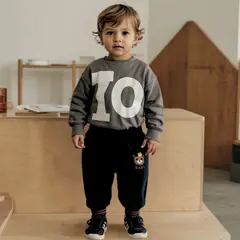 JUMP KIDS - Buzo Cotele Bebé Niño Forrado en Polar Negro Pantalón