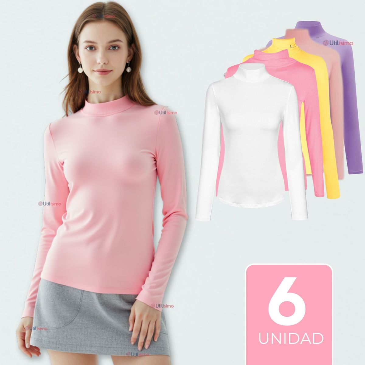 UTILISIMO - Pack 6 Camiseta Beatle Juvenil Niña Primera Capa Bambú Invierno Polera