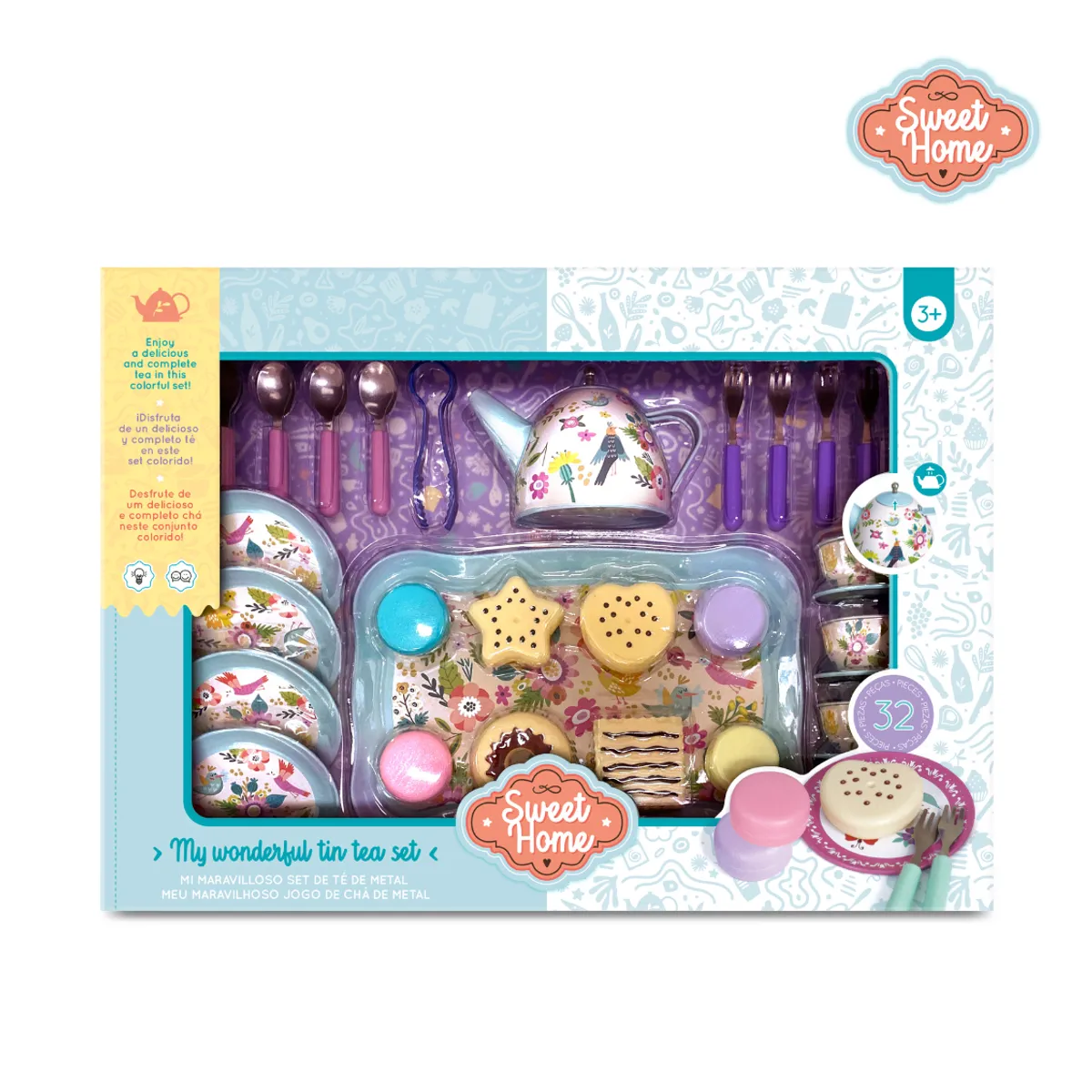 SWEET HOME - Juguete Set de Té de Metal 32 Pzs con Tazas y Accesorios