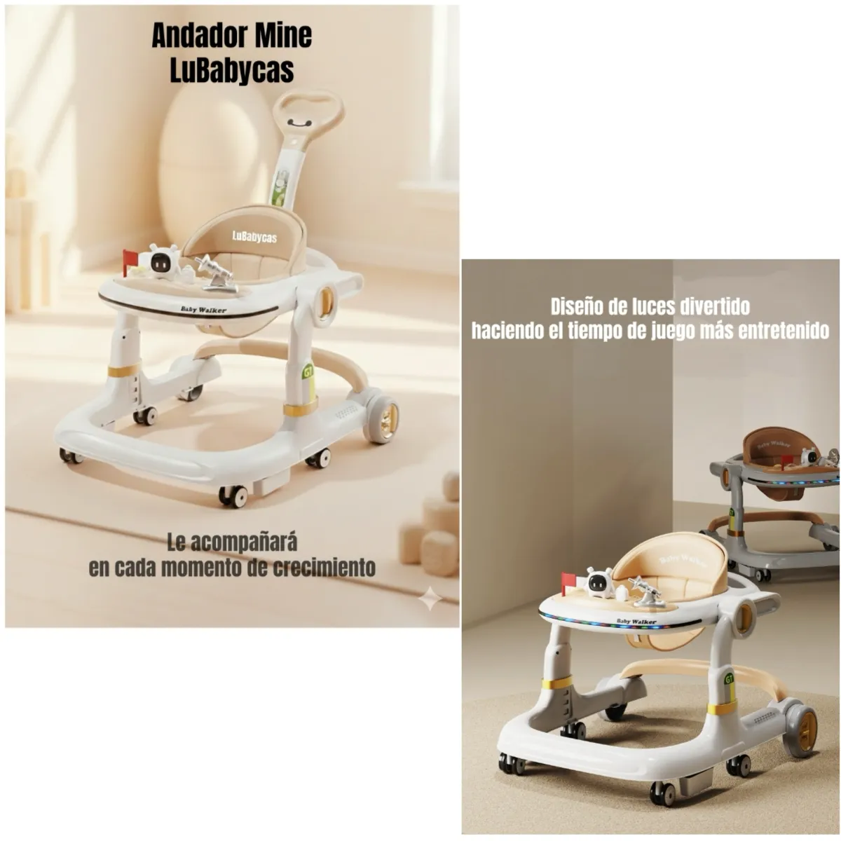 LUBABYCAS - Andador Caminador Con Manilla Y Luces Mine Blanco LuBabycas