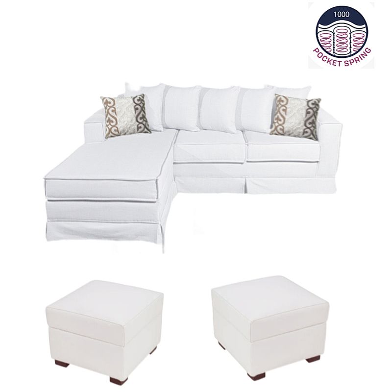MUNDO LIVING - Living 311 Provenza Crudo Sofa 3 cuerpos con resortes + 2 puff