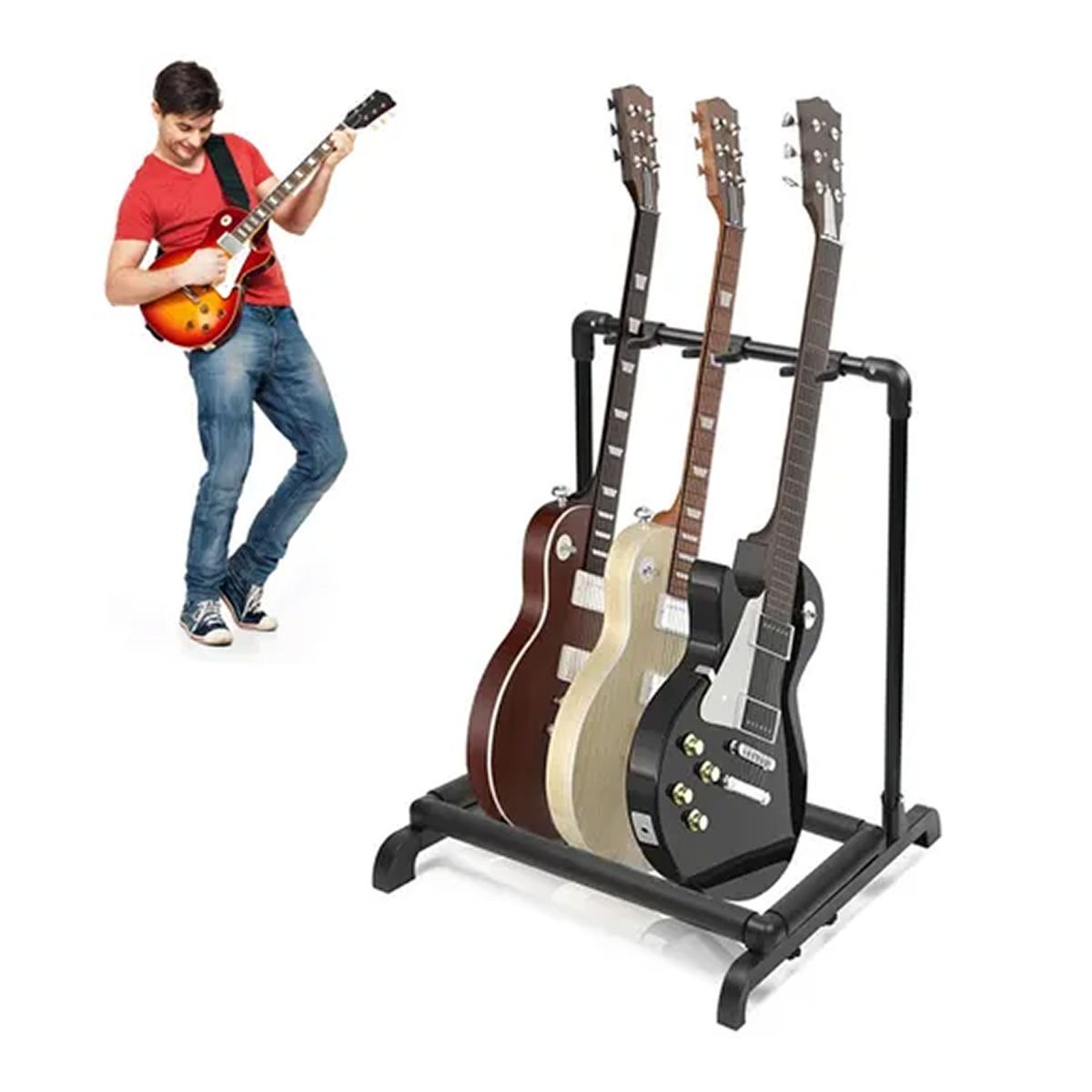 ESHOPANGIE - Atril Soporte Triple Para Guitarra Y Bajo Portatil