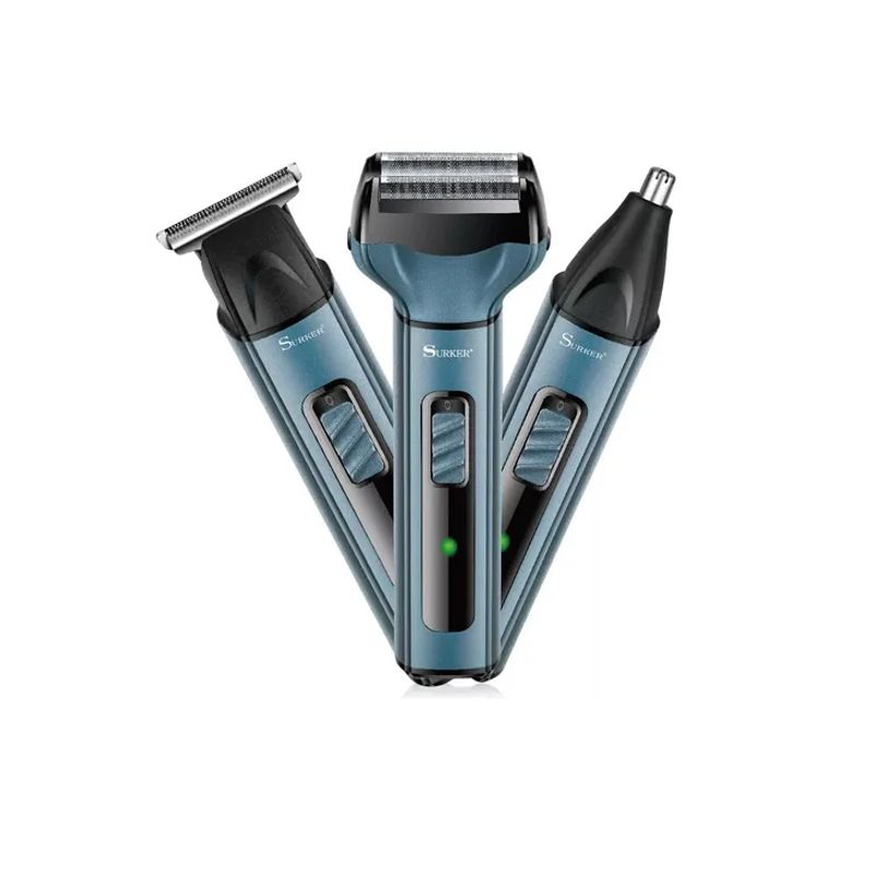 GENERICO - Afeitadora Recortadora Pelo Barba Nariz 3en1 Surker Sk-375 Color Azul Acero