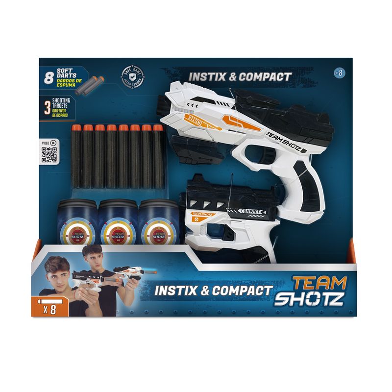 TEAM SHOTZ - Set Lanzadores Instix + Compact 8 Dardos Espuma