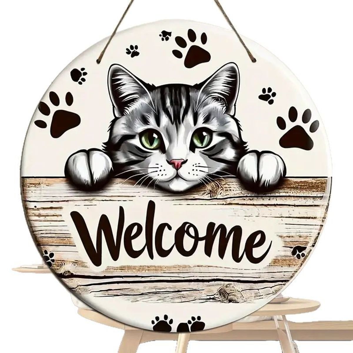 VATYERTY - 1 letrero clásico de madera con forma de gato de bienvenida