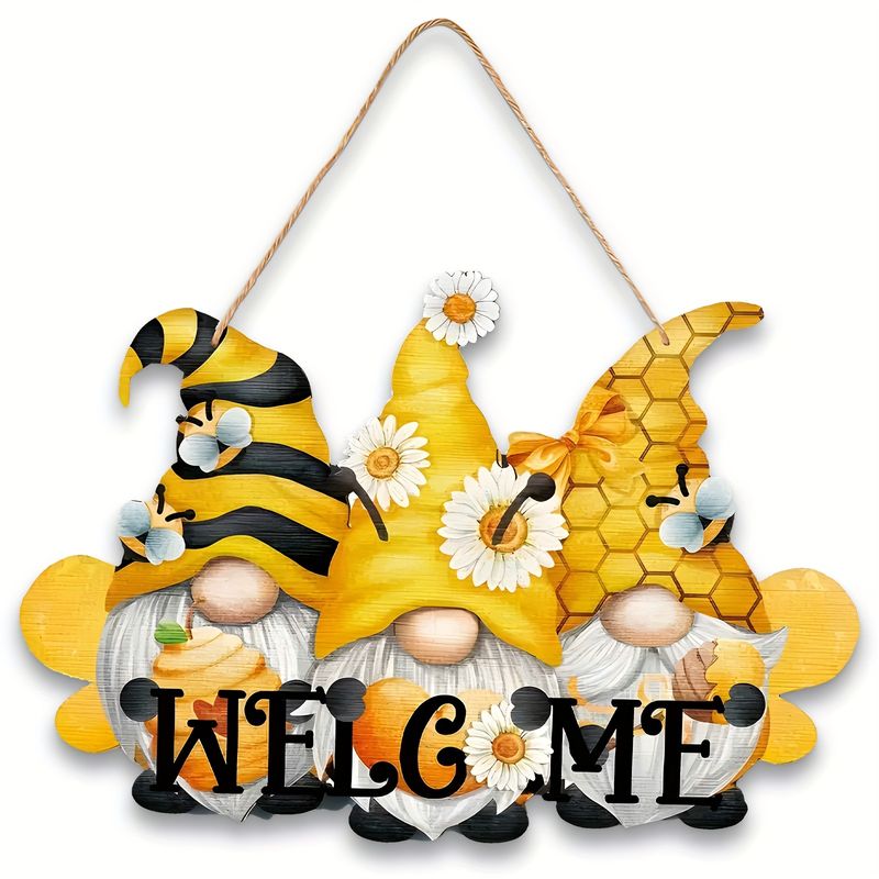VATYERTY - 1 letrero de bienvenida con diseño de gnomo y abeja