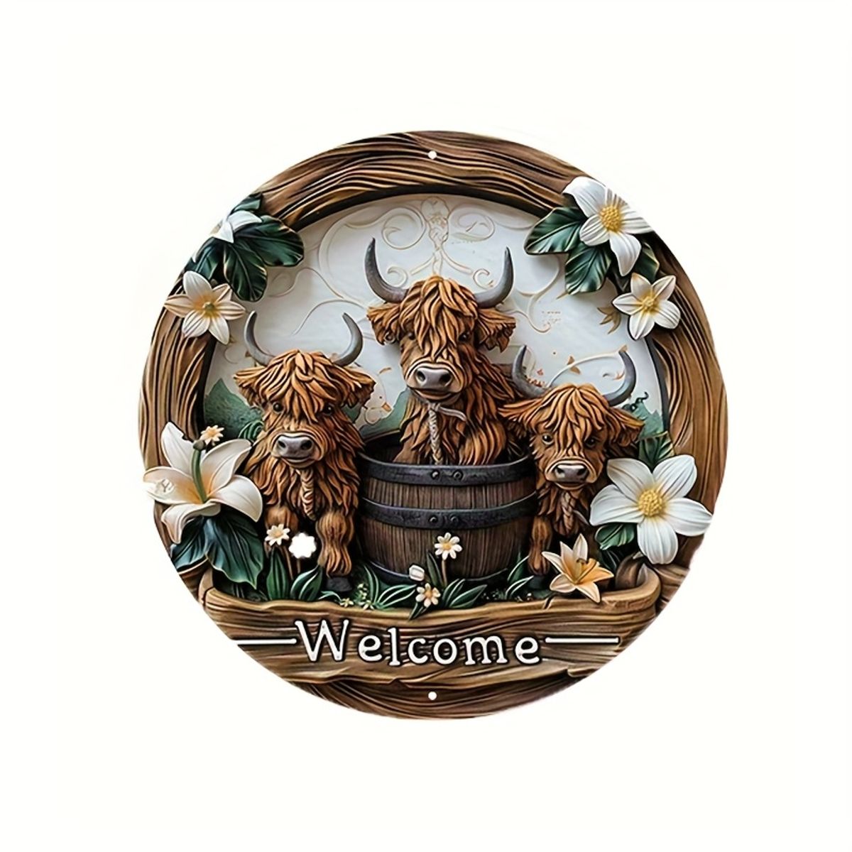 VATYERTY - Encantador letrero de madera con vaca y lirio de las Tierras Altas