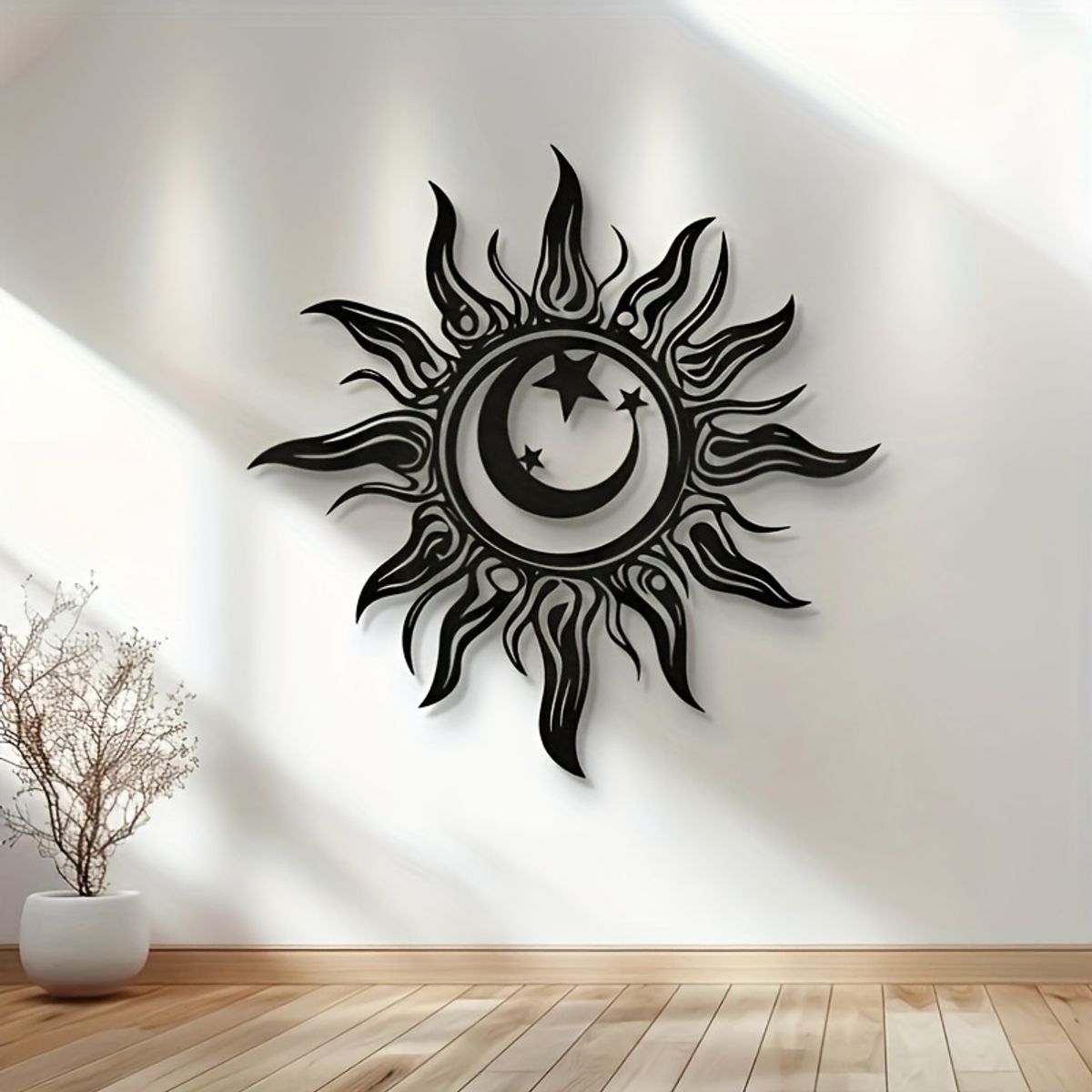 VATYERTY - Arte de pared grande de metal con sol luna y estrellas 405 x 405 cm