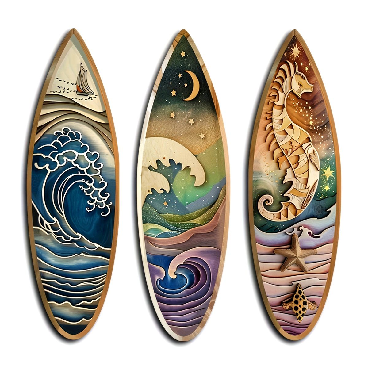 VATYERTY - 3 tablas de surf de madera sin ahuecar para pared