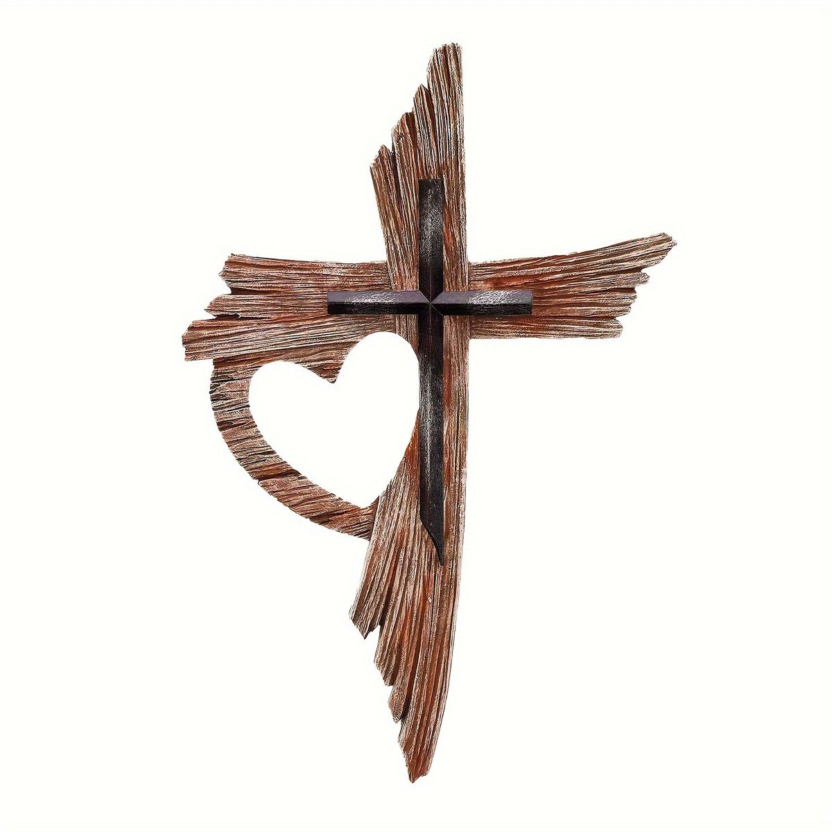 Cruz de madera artesanal con diseño de corazón, marca VATYERTY - Foto Principal