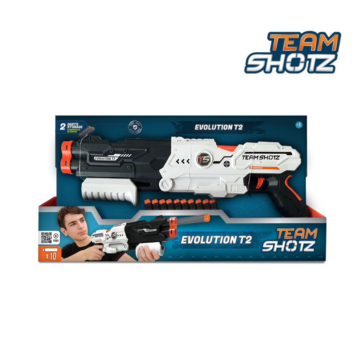 TEAM SHOTZ - Juguete Lanzador Evolution T2 + 10 Dardos Espuma