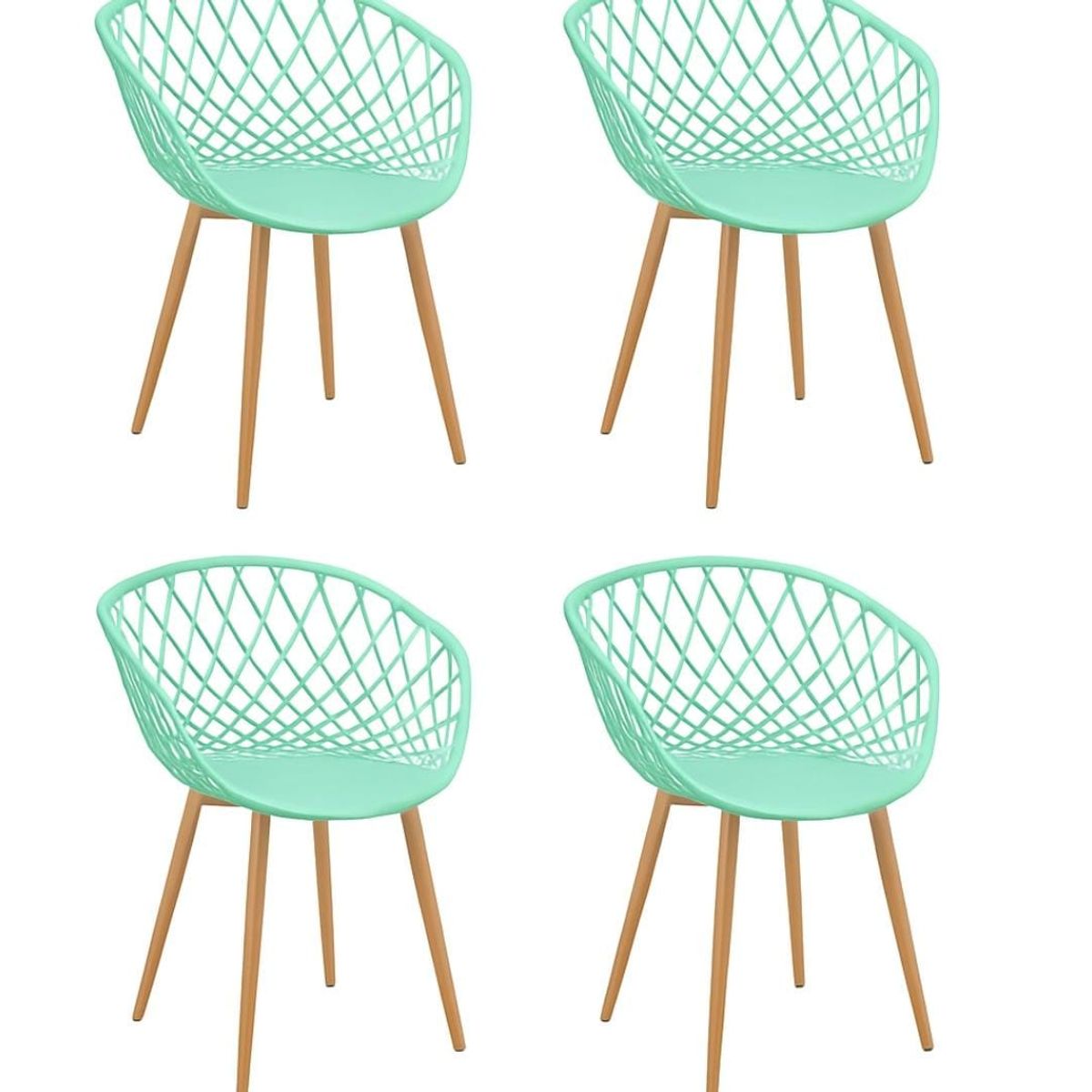 CORI CORI - Juego de Comedor Mesa Eames Vidrio 100cm + 4 Butacas Mesh Menta