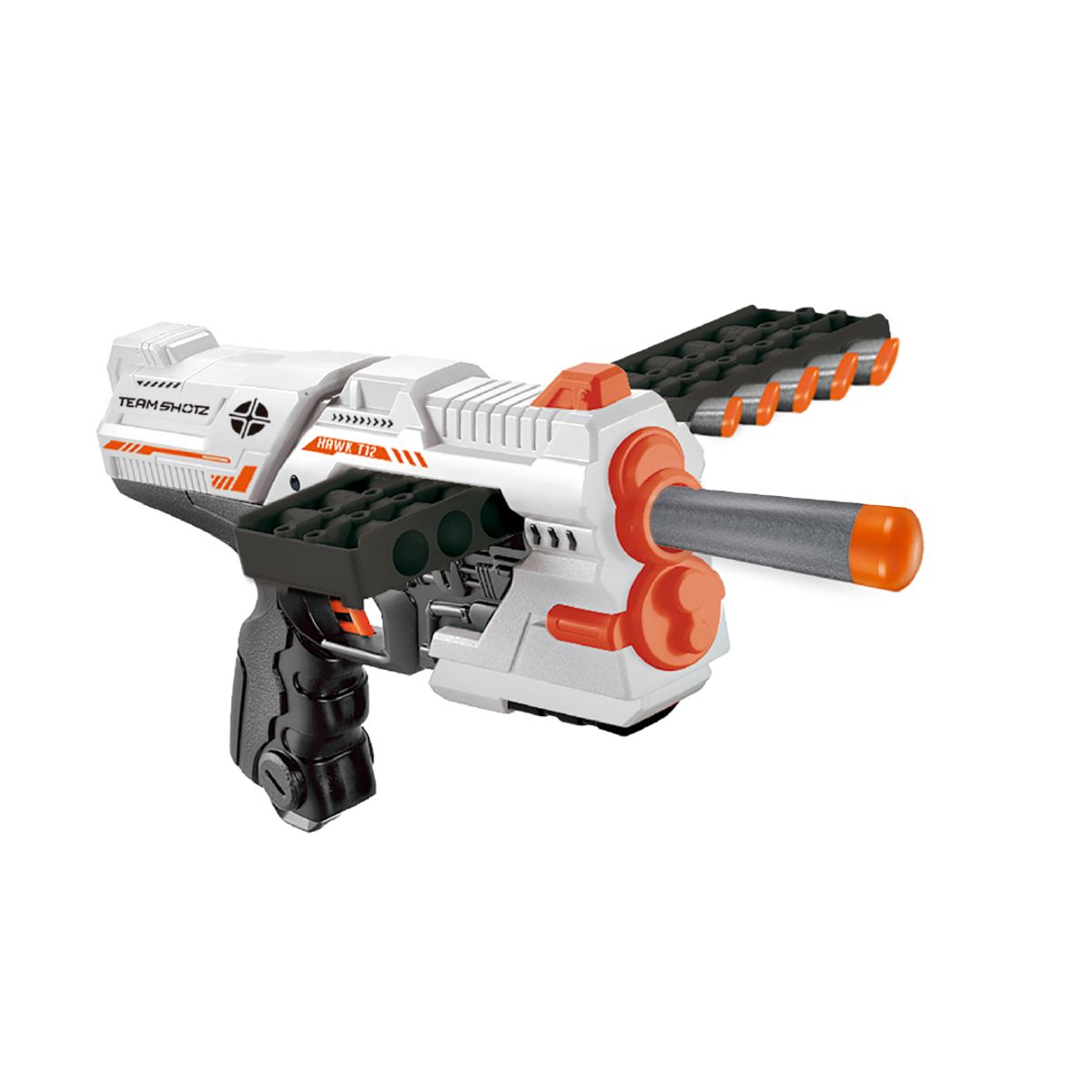 TEAM SHOTZ - Juguete T12 Lanzador 12 Dardos + 16 Dardos Espuma
