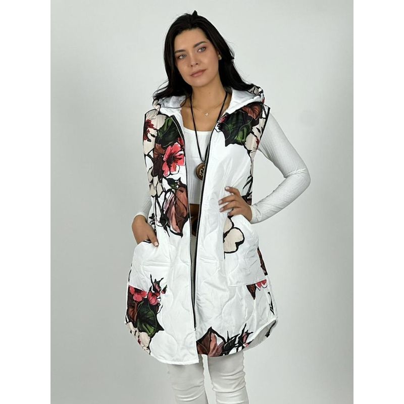 ENIGMATICA BOUTIQUE - Parka Italiana Larga Diseño Flores - Negro
