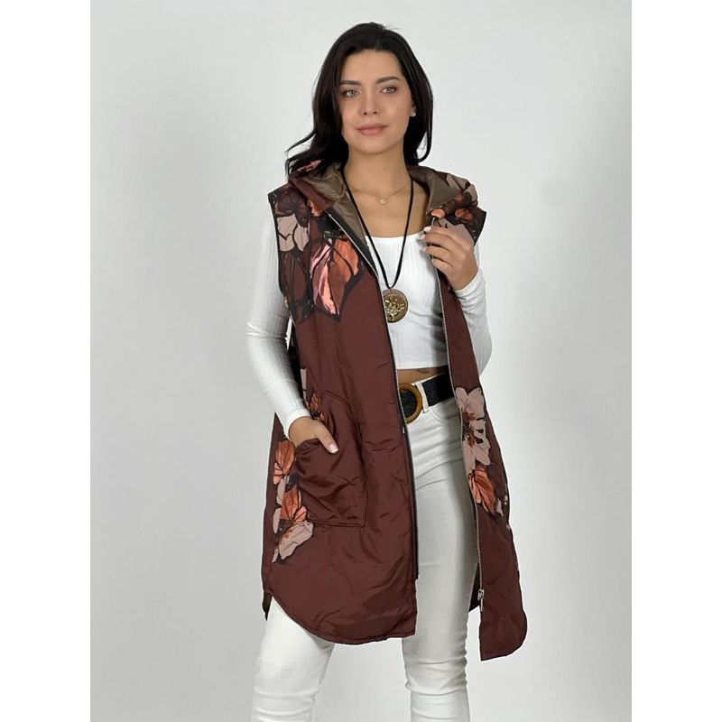 ENIGMATICA BOUTIQUE - Parka Italiana Larga Diseño Flores - Negro