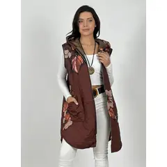 ENIGMATICA BOUTIQUE - Parka Italiana Larga Diseño Flores - Negro