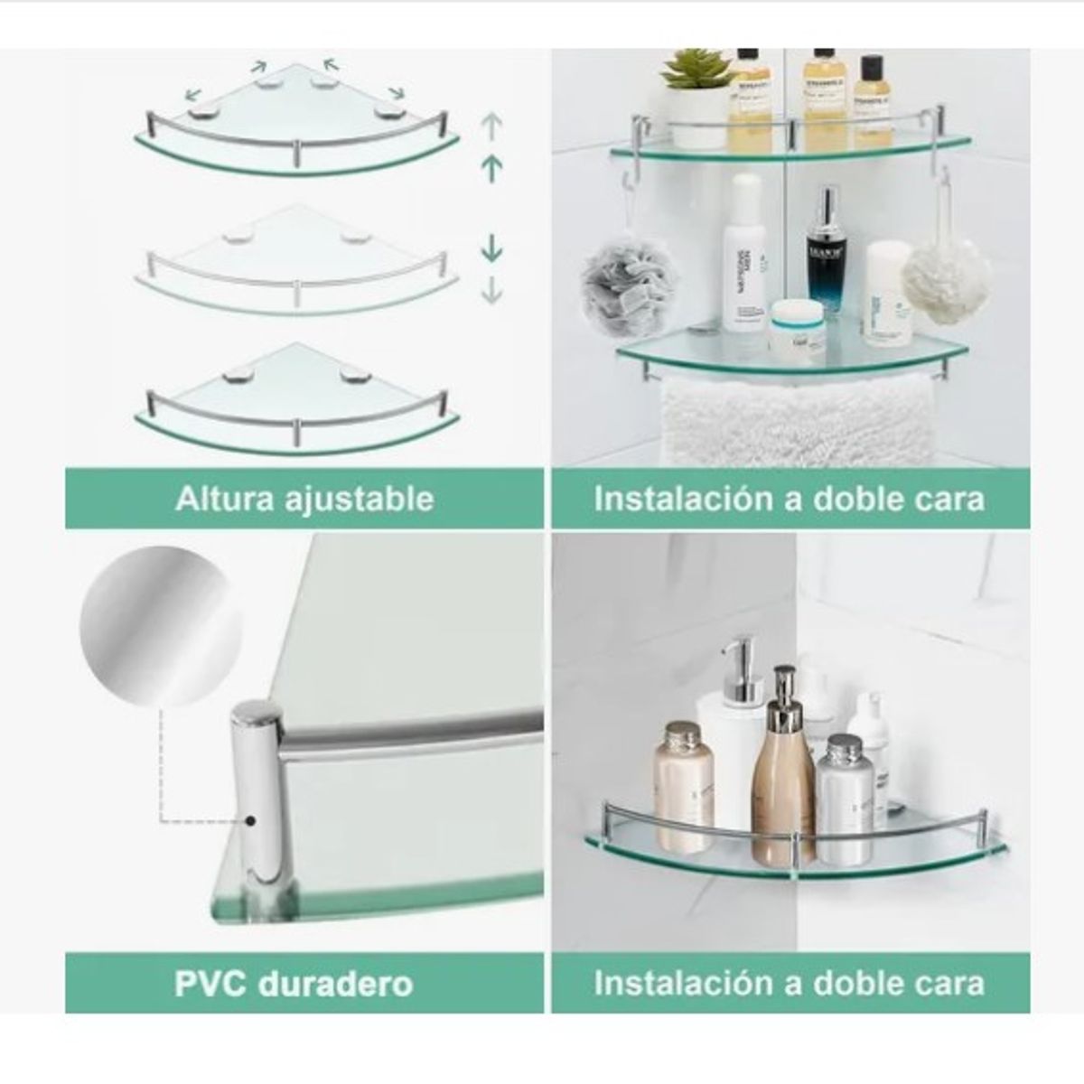 ESHOPANGIE - Pack 4 Organizador Repisa Esquineras De Vidrio Ducha Estante