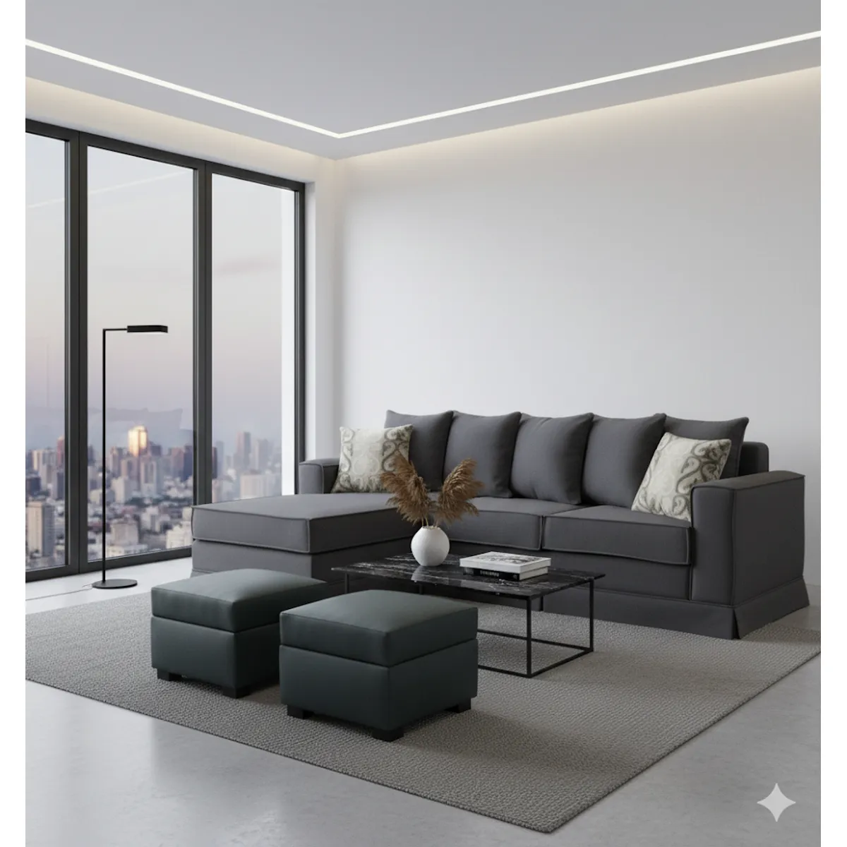 MUNDO LIVING - Living 311 Provenza Marengo Seccional con resortes + 2 ottoman