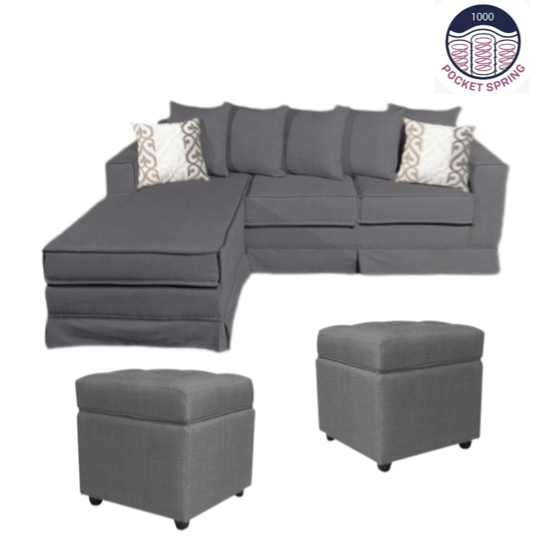 MUNDO LIVING - Living 311 Provenza Marengo Sofa 3 cuerpos con resortes + 2 puff