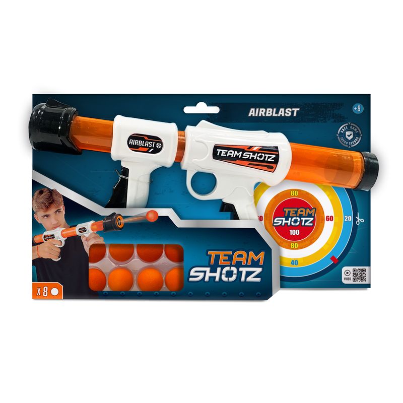 TEAM SHOTZ - Airblast Lanzador Balines Espuma con Blanco de Práctica