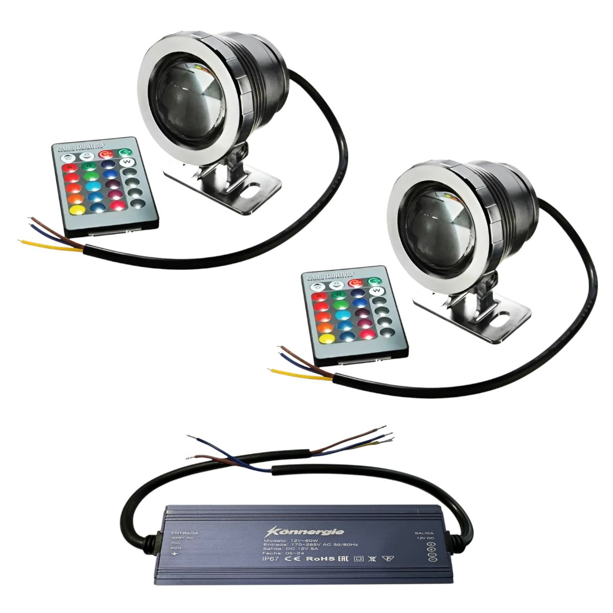2 Focos Pileta Piscina Multicolor 12V 10W Con Fuente De Poder, marca GENERICO - Foto Principal