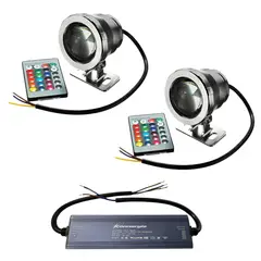 GENERICO - 2 Focos Pileta Piscina Multicolor 12V 10W Con Fuente De Poder