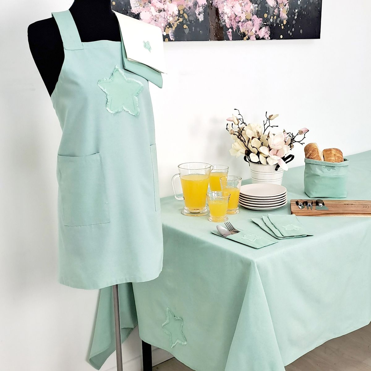 CHANTILLY - Mantel Estrella Deshilachada 160x250 Cm Celeste