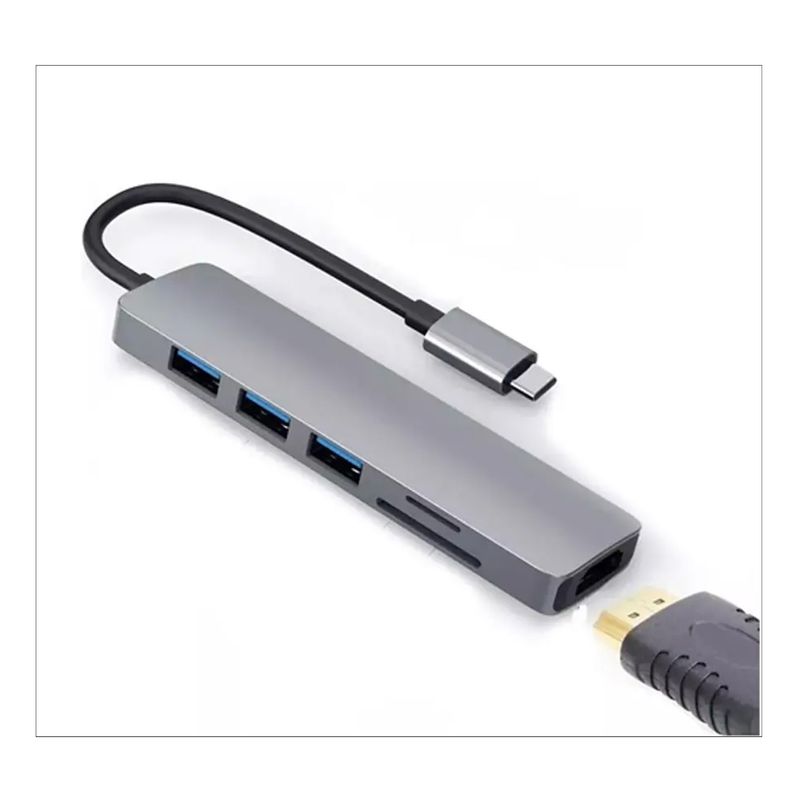 GENERICO - Hub Adaptador Usb-c 6 En 1 (hdmi,2x Usb 3.0, Tf, Sd, Usb-c) MAC y PC
