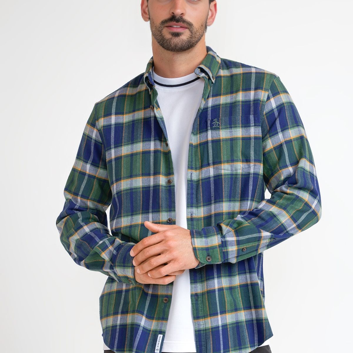 ORIGINAL PENGUIN - Camisa Hombre A Cuadros De Franela Azul