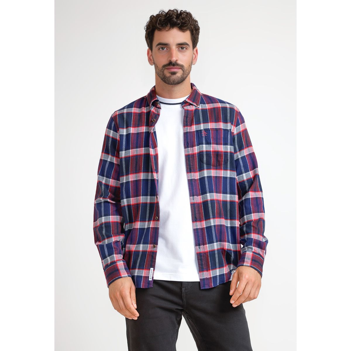 ORIGINAL PENGUIN - Camisa Hombre A Cuadros De Franela Azul Marino