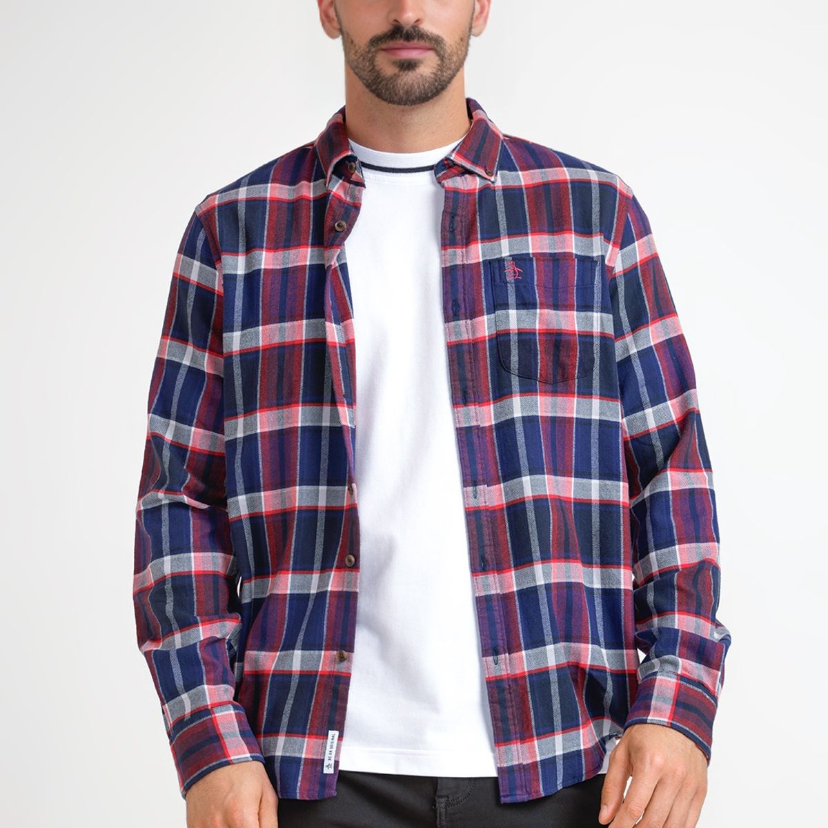 ORIGINAL PENGUIN - Camisa Hombre A Cuadros De Franela Azul Marino