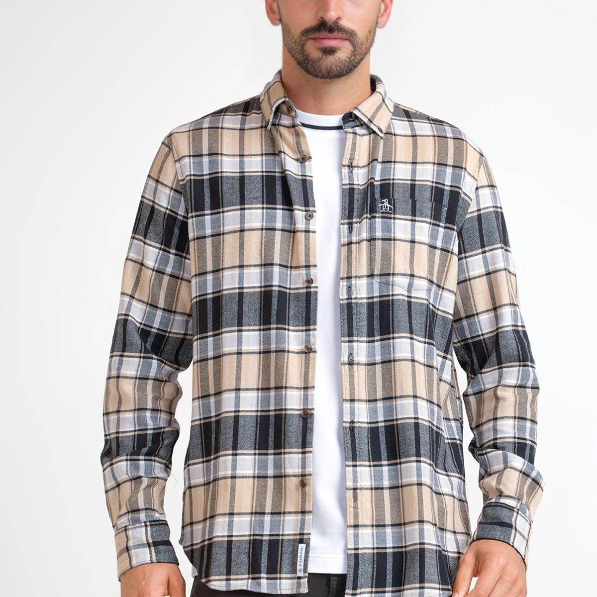ORIGINAL PENGUIN - Camisa Hombre A Cuadros De Franela Negro
