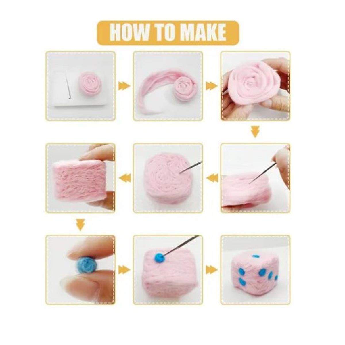 ESHOPANGIE - Kit 50 Vellón Lanas Fieltro Agujas Needle Felting Accesorios