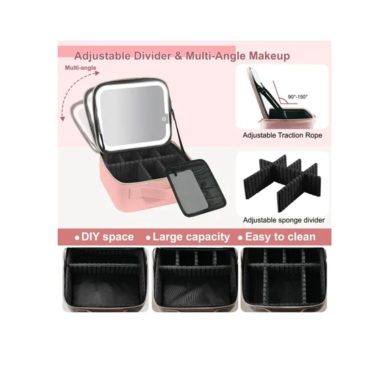 GENERICO - Estuche De Maquillaje Con Espejo Luz Led Viajero