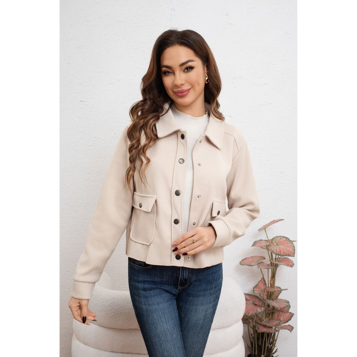 LIKE SHOP - Chaqueta Mujer Formal Corta Otoño Invierno Broches 7576