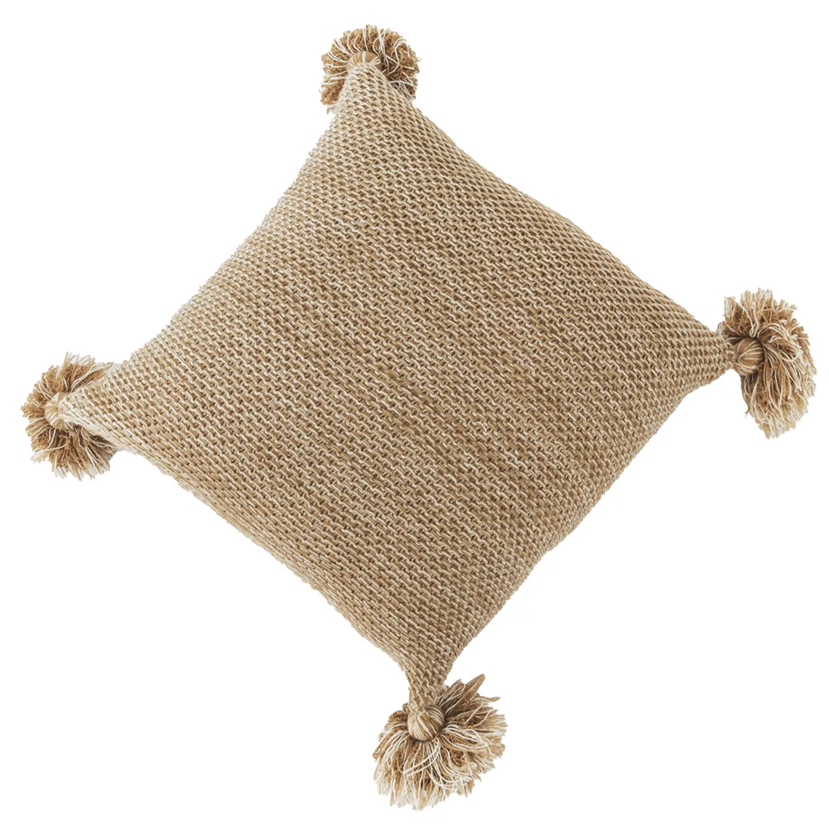 L LARENTIA - Funda Cojin 45x45 Larentia Pompon Camel Cierre Invisible Decohogar