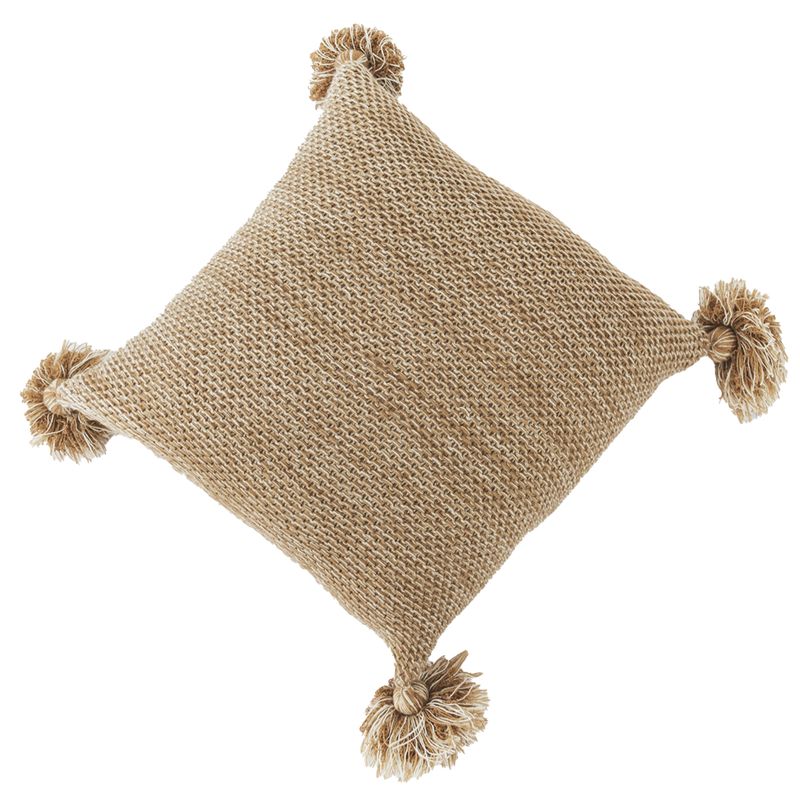 GENERICO - Funda Cojin 45x45 Larentia Pompon Camel Cierre Invisible Decohogar