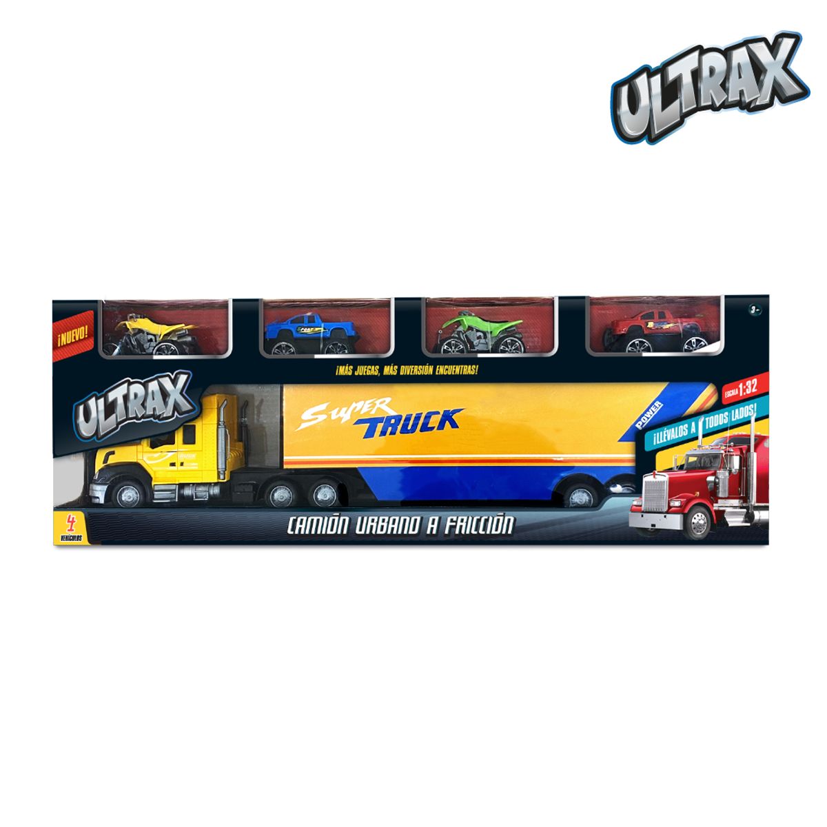 ULTRAX - Juguete Camión Urbano de Carga 57 cm Ultrax con 4 Vehículos