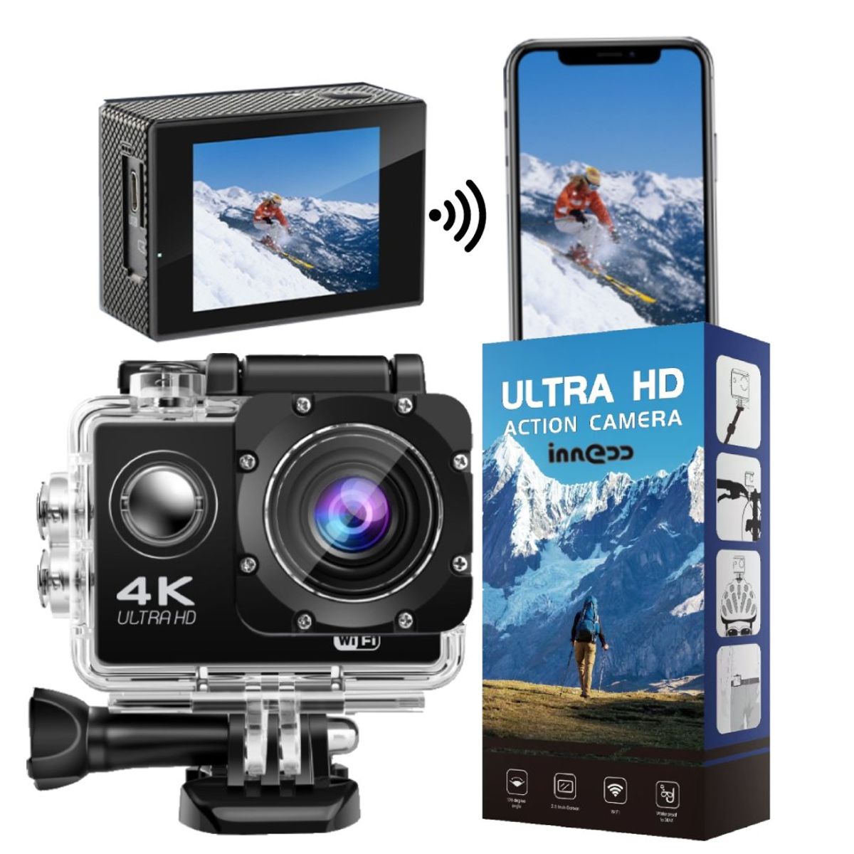 GENERICO - Cámara Acción Innedd 4K 16MP Deportiva con Pantalla y WIFI