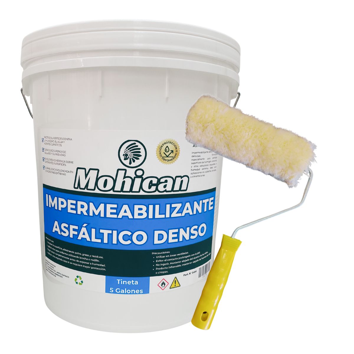 MOHICAN - PROMO IMPERMEABILIZANTE ASFÁL DENSO TINETA 5GAL + ROD 18CMS