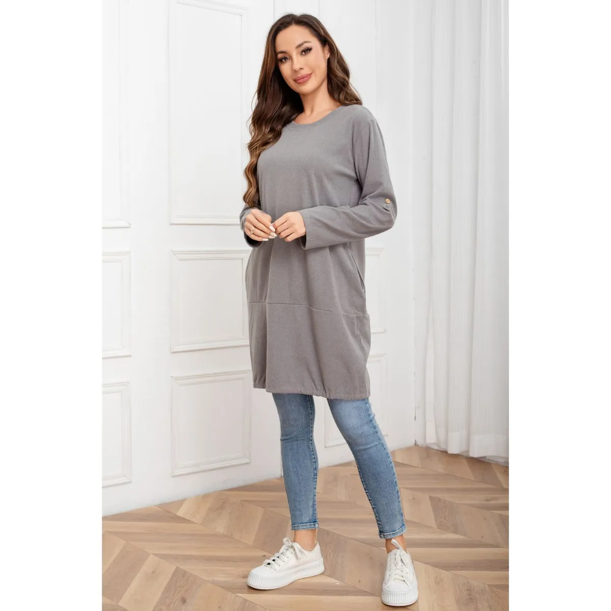 LIKE SHOP - Polera Lisa Mujer Manga Larga Tipo Vestido 2008